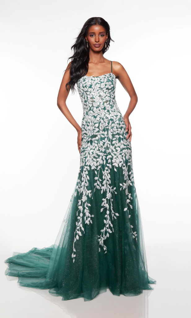 white and green dress